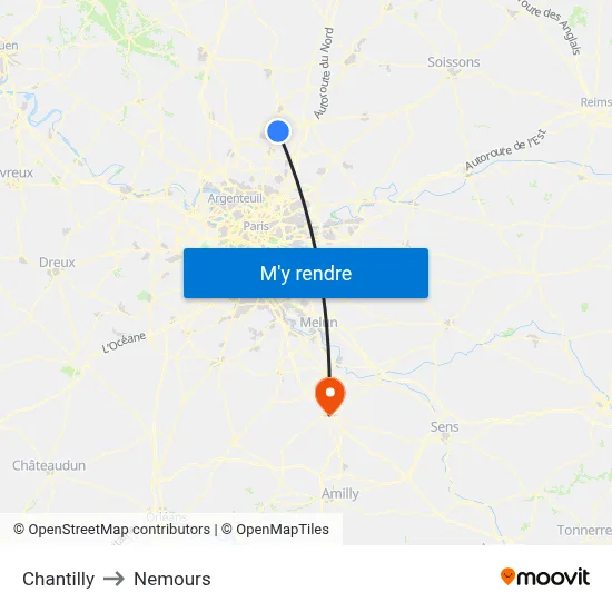 Chantilly to Nemours map