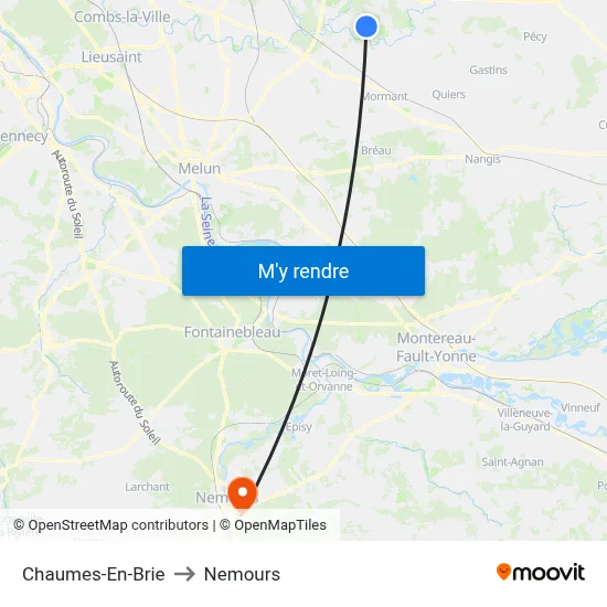 Chaumes-En-Brie to Nemours map