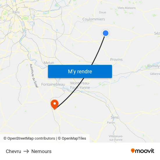 Chevru to Nemours map