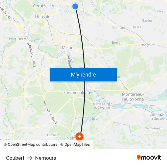 Coubert to Nemours map