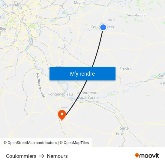 Coulommiers to Nemours map