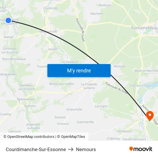 Courdimanche-Sur-Essonne to Nemours map