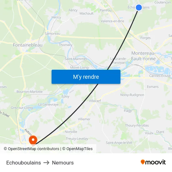 Echouboulains to Nemours map