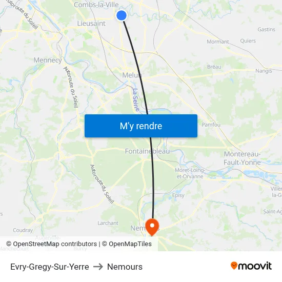 Evry-Gregy-Sur-Yerre to Nemours map