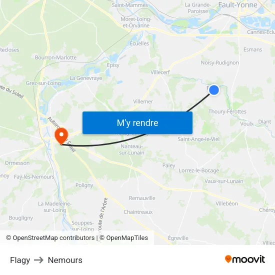 Flagy to Nemours map
