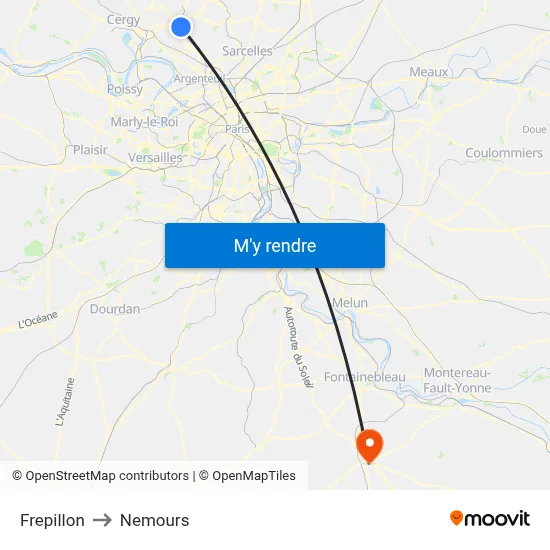 Frepillon to Nemours map