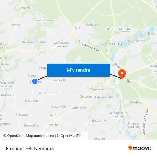 Fromont to Nemours map