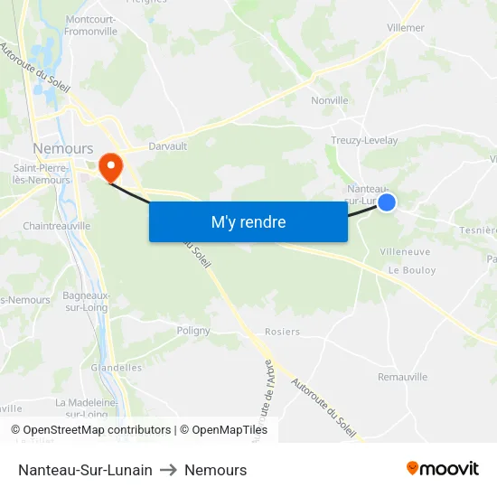 Nanteau-Sur-Lunain to Nemours map
