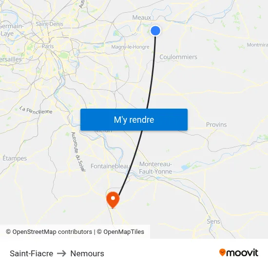 Saint-Fiacre to Nemours map