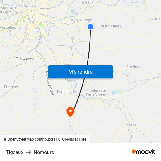 Tigeaux to Nemours map