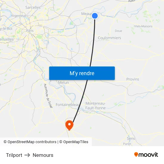 Trilport to Nemours map
