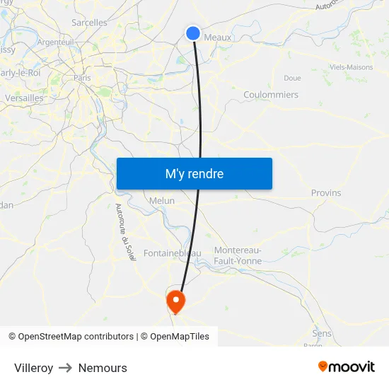 Villeroy to Nemours map