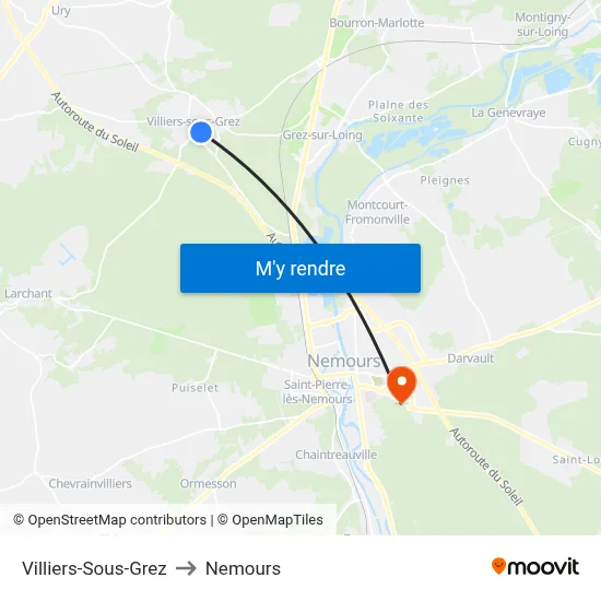 Villiers-Sous-Grez to Nemours map