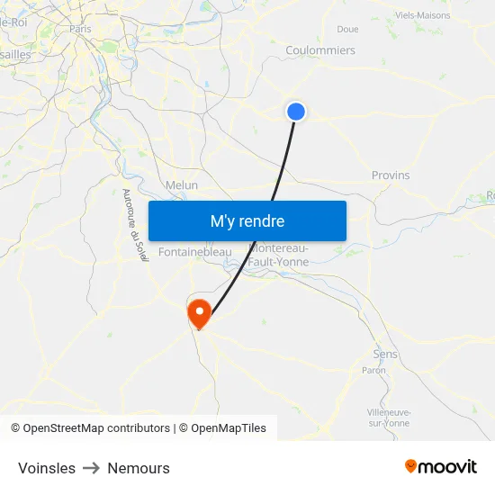 Voinsles to Nemours map