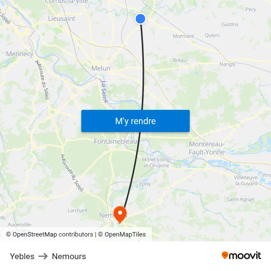 Yebles to Nemours map