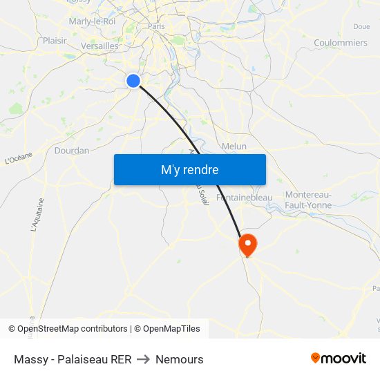 Massy - Palaiseau RER to Nemours map