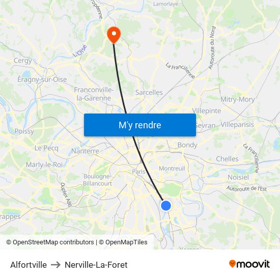 Alfortville to Nerville-La-Foret map