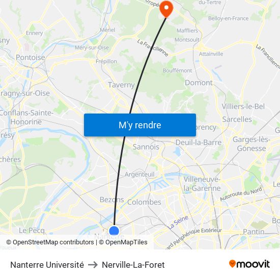 Nanterre Université to Nerville-La-Foret map