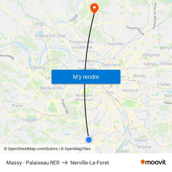 Massy - Palaiseau RER to Nerville-La-Foret map