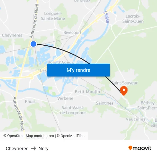 Chevrieres to Nery map