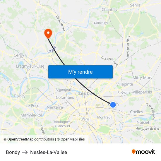 Bondy to Nesles-La-Vallee map