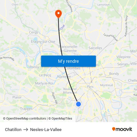 Chatillon to Nesles-La-Vallee map