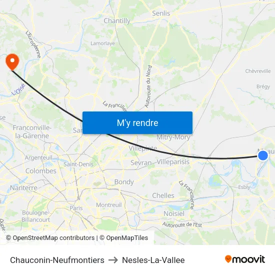 Chauconin-Neufmontiers to Nesles-La-Vallee map