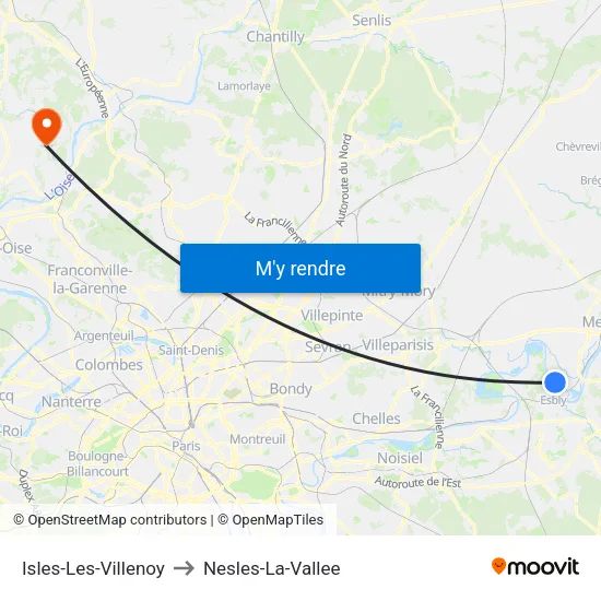 Isles-Les-Villenoy to Nesles-La-Vallee map
