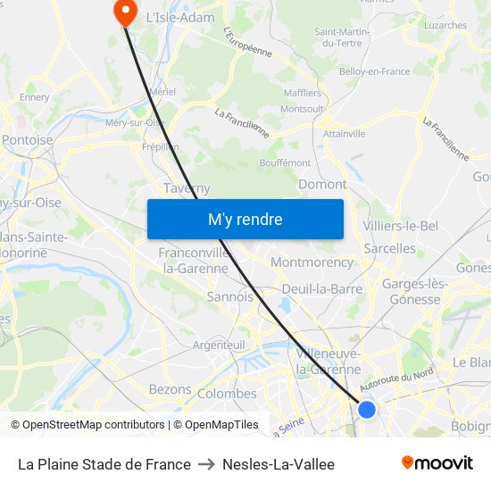 La Plaine Stade de France to Nesles-La-Vallee map