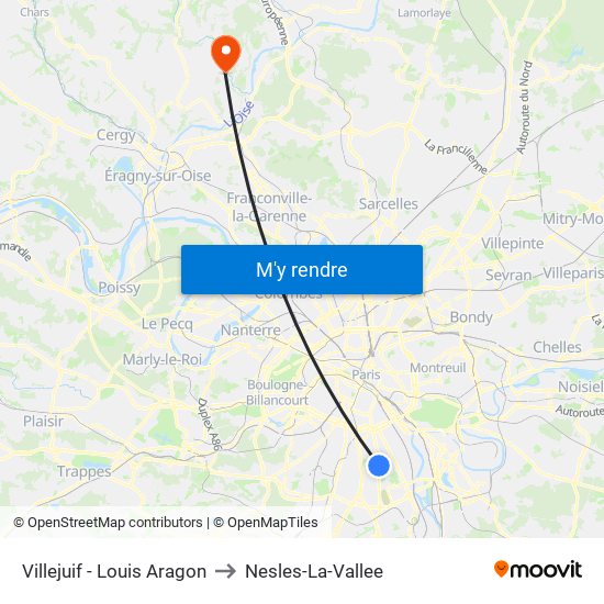 Villejuif - Louis Aragon to Nesles-La-Vallee map