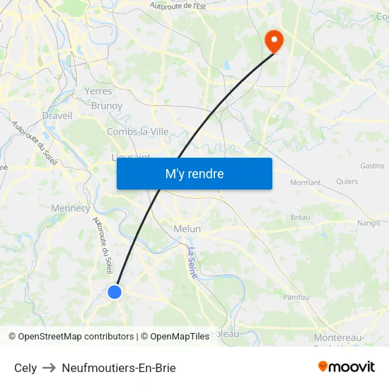 Cely to Neufmoutiers-En-Brie map