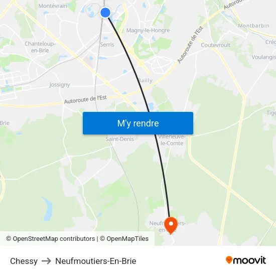 Chessy to Neufmoutiers-En-Brie map