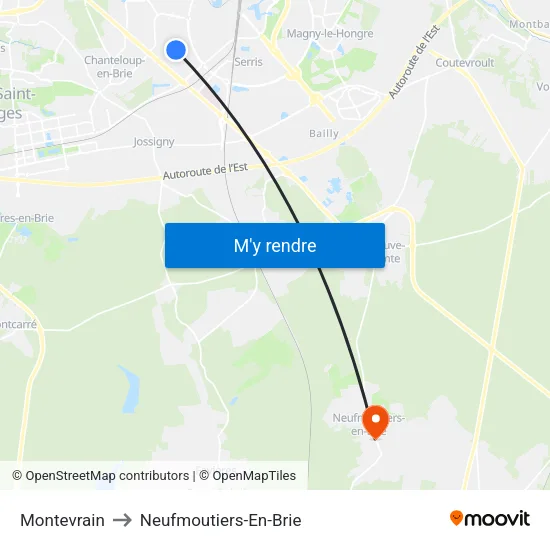 Montevrain to Neufmoutiers-En-Brie map