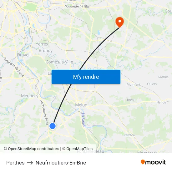 Perthes to Neufmoutiers-En-Brie map