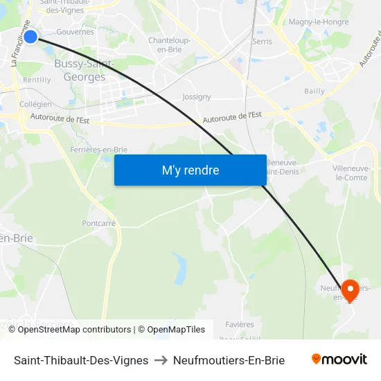 Saint-Thibault-Des-Vignes to Neufmoutiers-En-Brie map