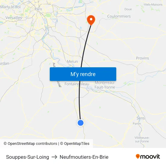 Souppes-Sur-Loing to Neufmoutiers-En-Brie map