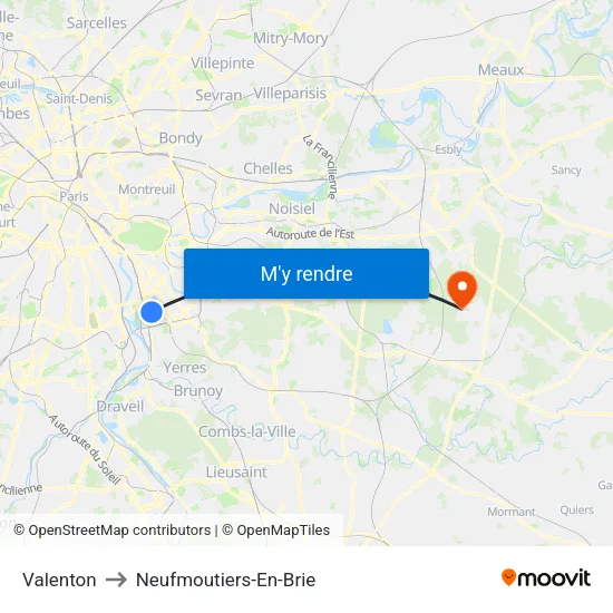 Valenton to Neufmoutiers-En-Brie map