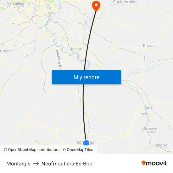 Montargis to Neufmoutiers-En-Brie map
