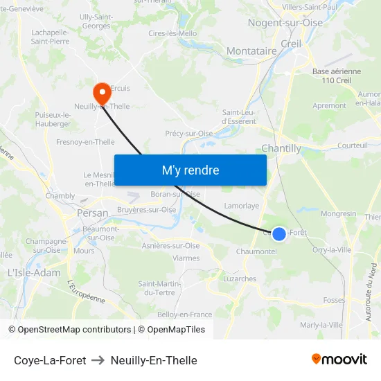 Coye-La-Foret to Neuilly-En-Thelle map