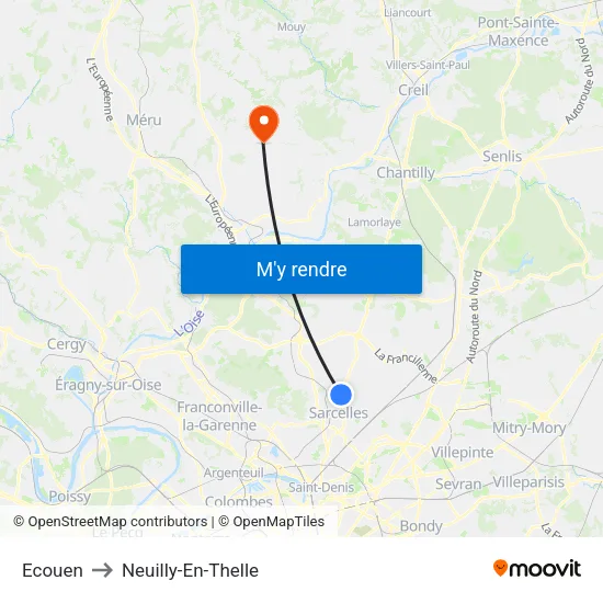 Ecouen to Neuilly-En-Thelle map
