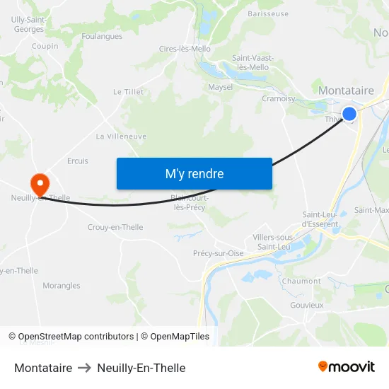 Montataire to Neuilly-En-Thelle map