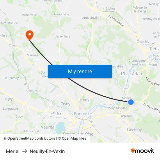 Meriel to Neuilly-En-Vexin map