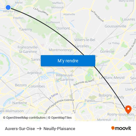 Auvers-Sur-Oise to Neuilly-Plaisance map