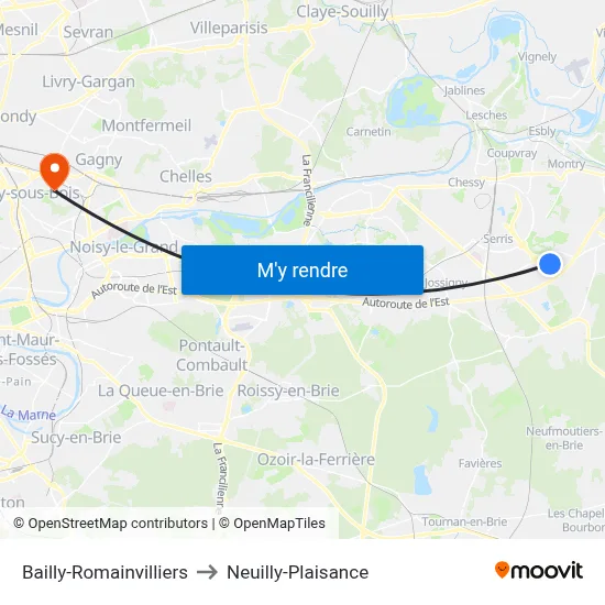 Bailly-Romainvilliers to Neuilly-Plaisance map