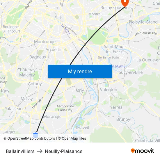 Ballainvilliers to Neuilly-Plaisance map