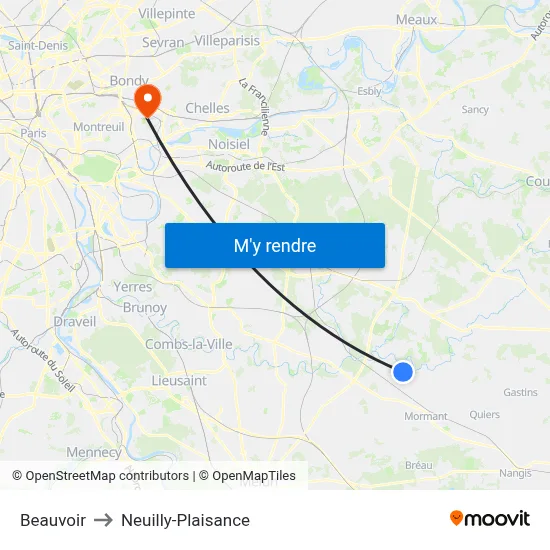 Beauvoir to Neuilly-Plaisance map