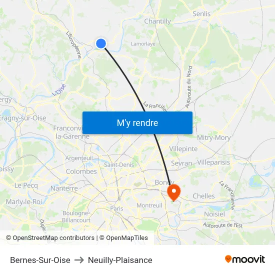 Bernes-Sur-Oise to Neuilly-Plaisance map