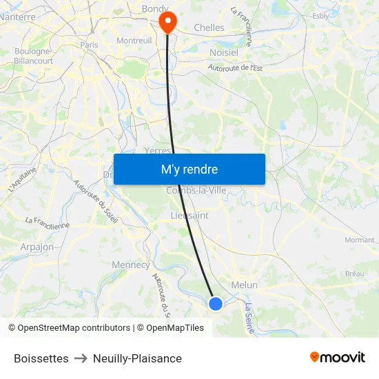 Boissettes to Neuilly-Plaisance map