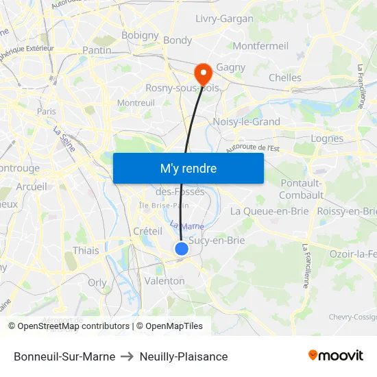 Bonneuil-Sur-Marne to Neuilly-Plaisance map