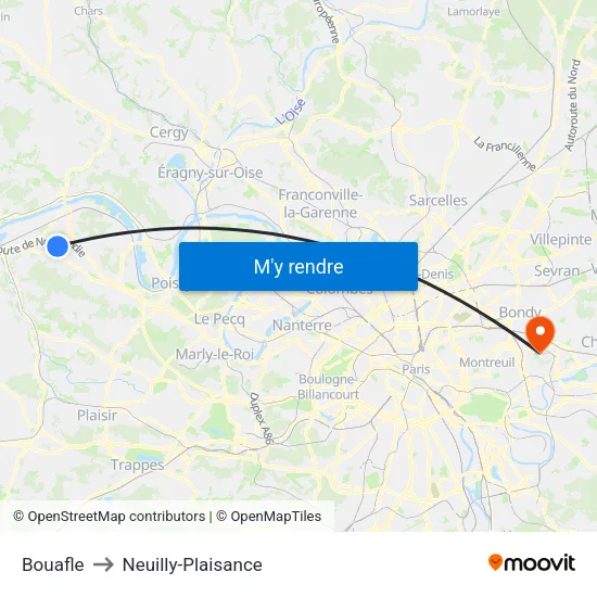 Bouafle to Neuilly-Plaisance map